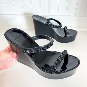 NEW Carmen Sol Tonino Wedge Studded Sandals in Black